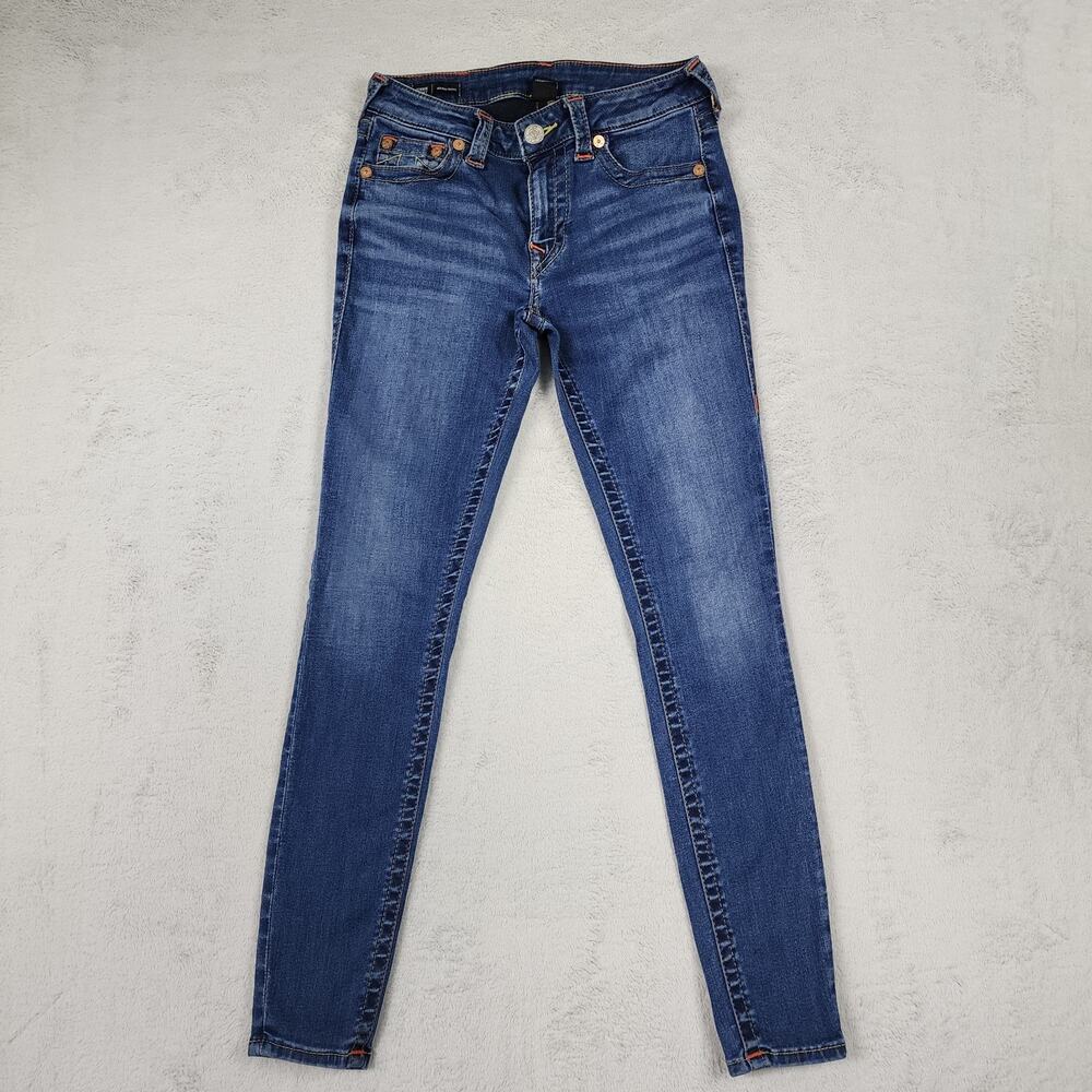 True Religion Jennie Curvy Mid Rise Skinny Jeans Womens 27 Medium Wash Whiskered